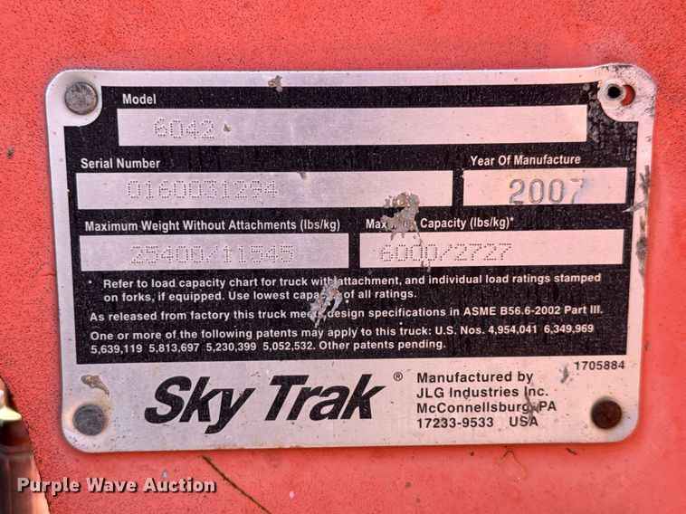 image for item DX8990 2007 Sky Trak 6042 telehandler