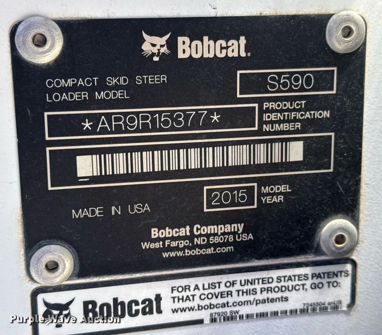 image for item DY0001 2015 Bobcat S590 skid steer loader