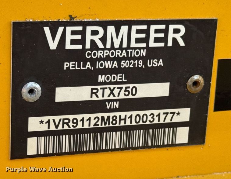 image for item DY0007 2017 Vermeer RTX750 trencher