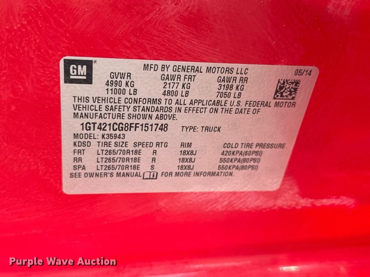 image for item DY0011 2015 GMC Sierra 3500HD Crew Cab utility bed pickup truck