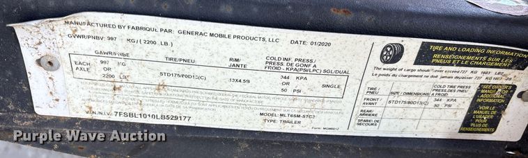 image for item DY0465 2020 Generac MLT6S light plant