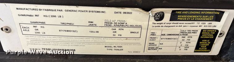 image for item DY0467 2022 Generac MLT6S light plant