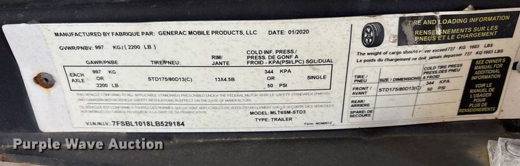 image for item DY0468 2020 Generac MLT6S light plant