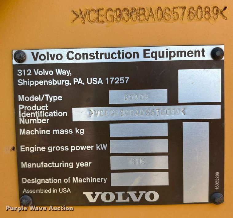 image for item DY0473 2014 Volvo G930B motor grader