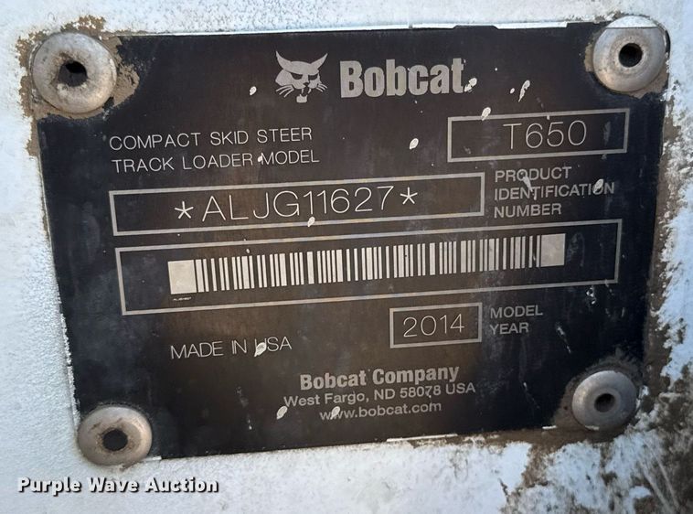 image for item DZ4165 2014 Bobcat T650 tracked skid steer loader