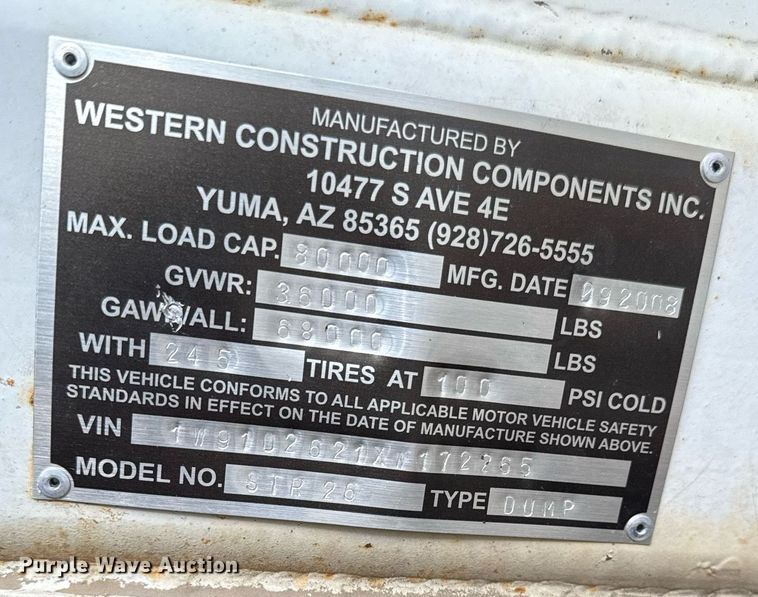 image for item DZ4193 1999 Western Construction Components end dump trailer
