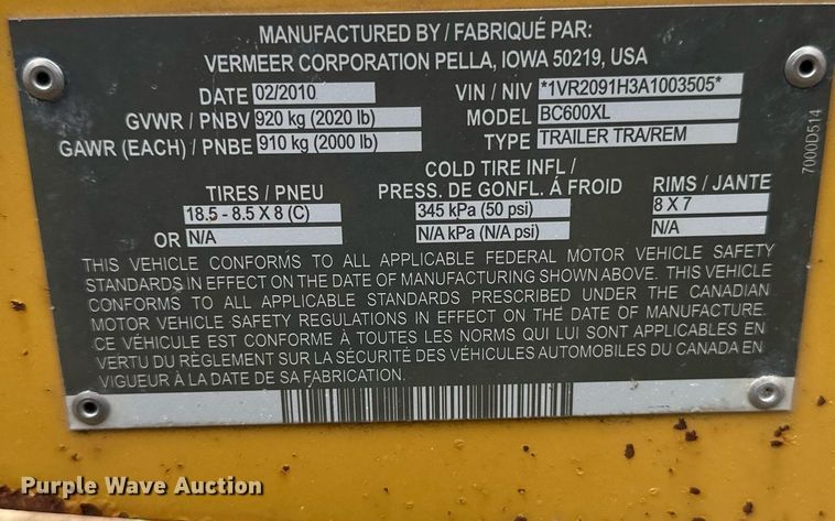 image for item EB2576 2010 Vermeer BC600XL wood chipper