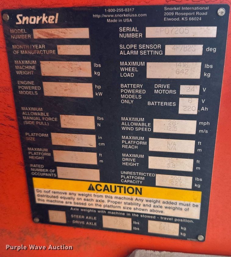 image for item EB2579 2007 Snorkel S1930 scissor lift