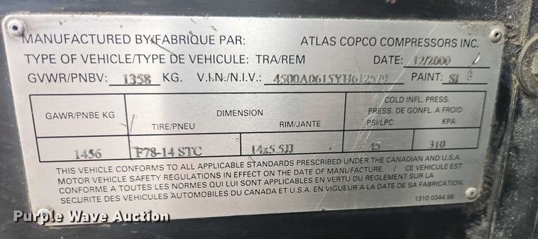 image for item EB8077 2000 Atlas Copco XAS 96 air compressor