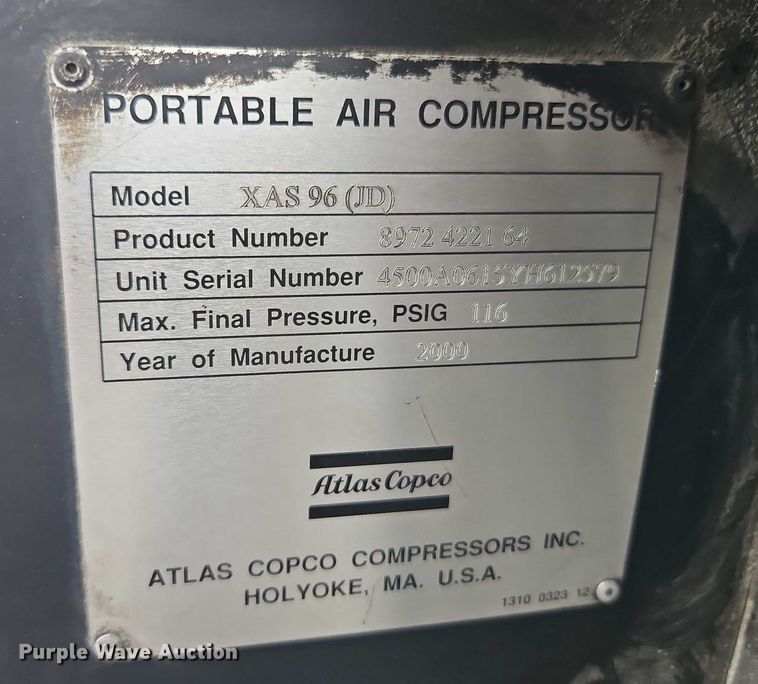 image for item EB8077 2000 Atlas Copco XAS 96 air compressor