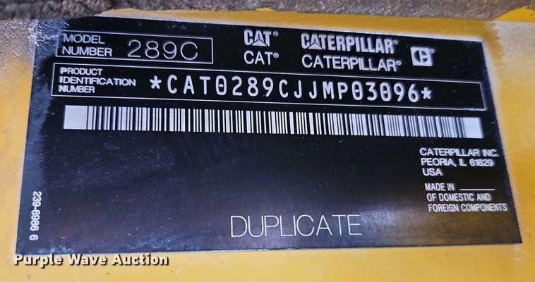 image for item EB8080 2012 Caterpillar 289C tracked skid steer loader