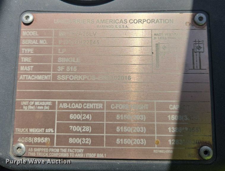 image for item EC1033 2017 UniCarriers PF50 forklift