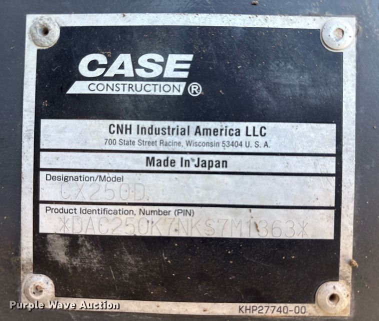 image for item EC1392 2019 Case CX250D excavator