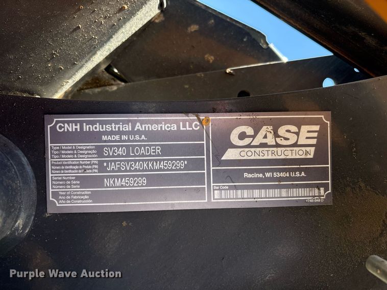 image for item EC1396 2019 Case SV340 skid steer loader
