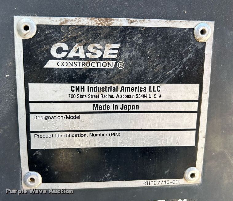 image for item EC1398 2019 Case CX80C mini excavator