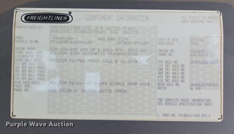 image for item EC4012 2003 Freightliner FC70 street sweeper truck