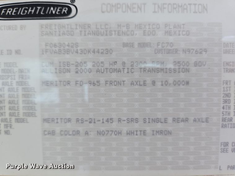 image for item EC4012 2003 Freightliner FC70 street sweeper truck