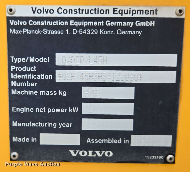 image for item EC4210 2016 Volvo L45H wheel loader