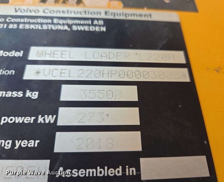 image for item EC4212 2018 Volvo L220H wheel loader