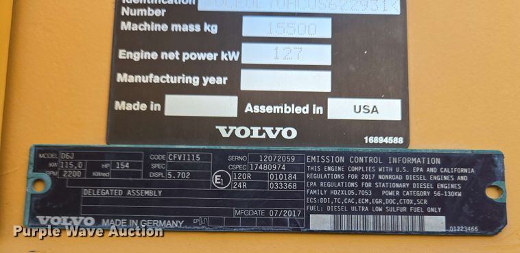 image for item EC4213 2018 Volvo L70H wheel loader