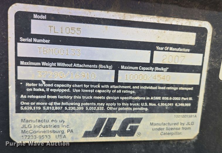 image for item EC4215 2007 Caterpillar TL1055 telehandler