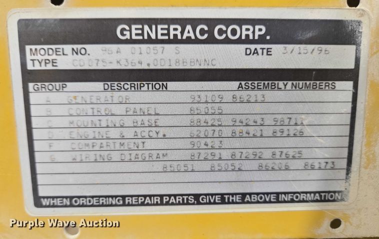 image for item EC4265 Generac 96A 01057 S generator