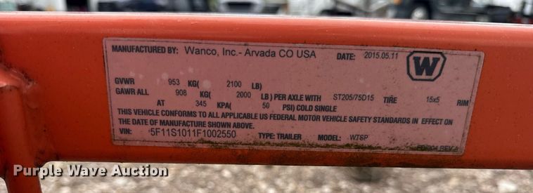 image for item EF2043 2015 Wanco WTSP arrow board trailer