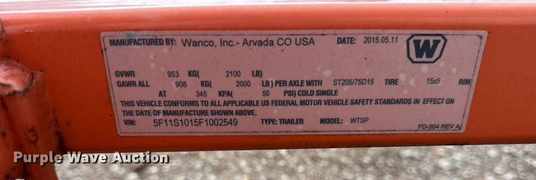 image for item EF2044 2015 Wanco WTSP arrow board trailer