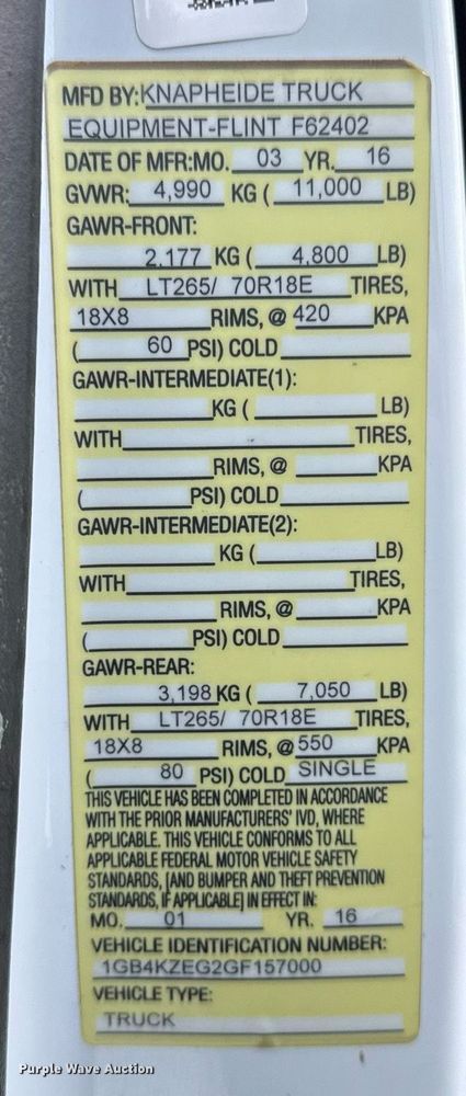 image for item EG5822 2016 Chevrolet Silverado 3500HD Crew Cab utility bed pickup truck