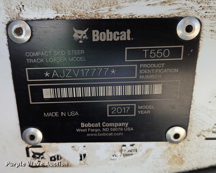 image for item EJ0052 2017 Bobcat T550 tracked skid steer loader