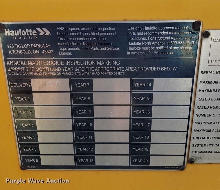 image for item EJ0059 2016 Haulotte 4527A boom lift