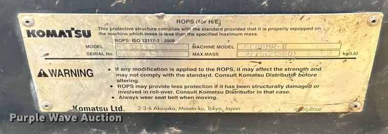 image for item EJ3743 2012 Komatsu PC88MR-8 mini excavator