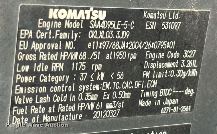 image for item EJ3743 2012 Komatsu PC88MR-8 mini excavator