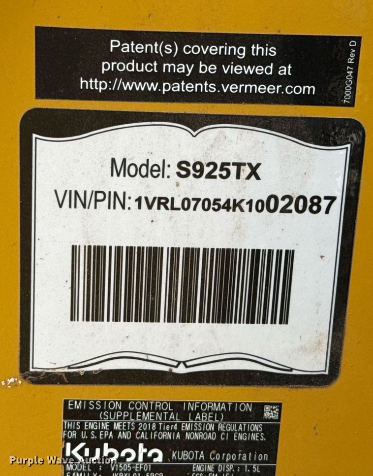 image for item EJ4499 2019 Vermeer S925TX compact utility loader