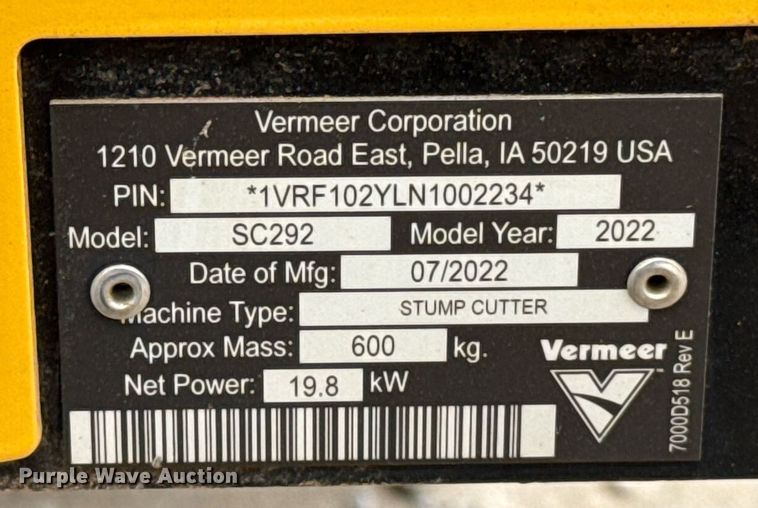 image for item EJ4500 2022 Vermeer SC292 stump grinder