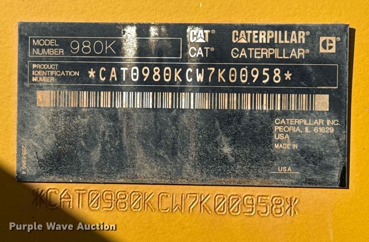 image for item EJ8801 2012 Caterpillar 980K wheel loader