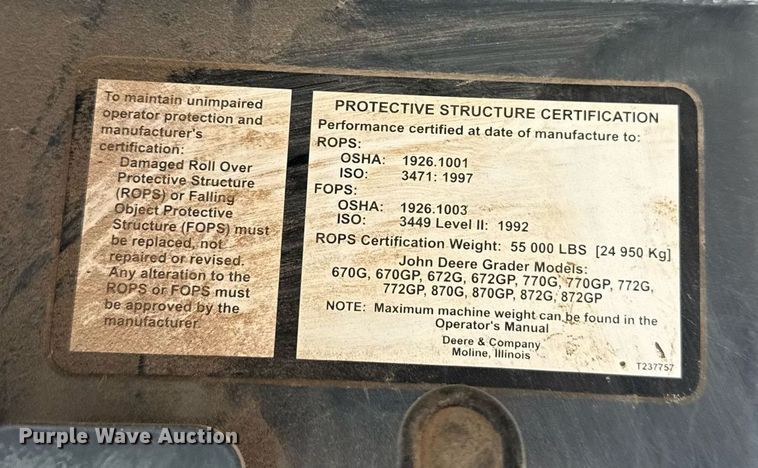 image for item EJ8805 2012 John Deere 772GP motor grader