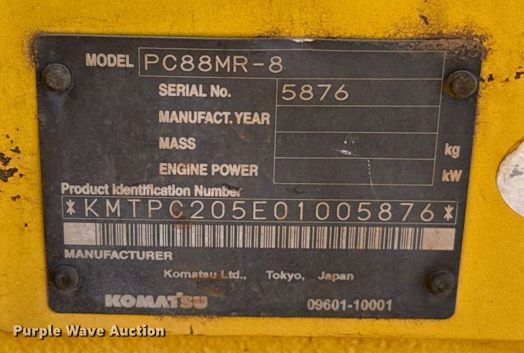 image for item EJ8828 2014 Komatsu PC88MR-8 mini excavator