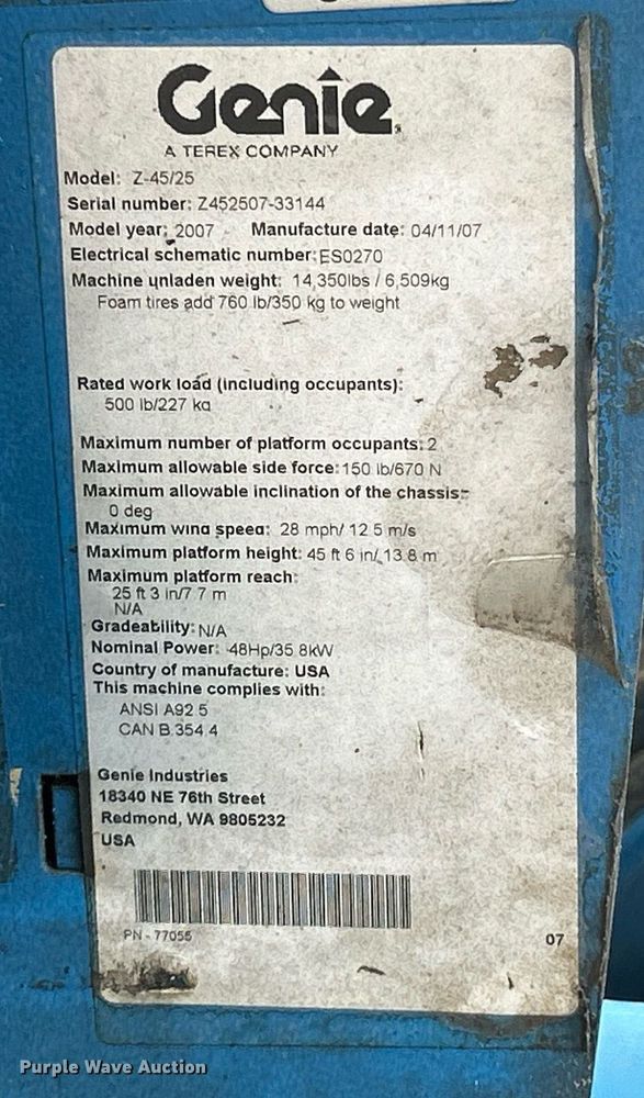 image for item EK8084 2007 Genie Z-45/25 boom lift