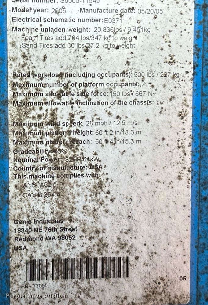 image for item EK8124 2005 Genie S-60 boom lift