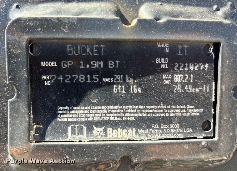 image for item EL2096 Bobcat  GP 1.9M BT skid steer bucket