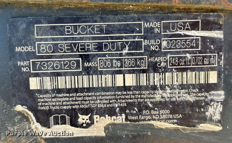 image for item EL2097 Bobcat 80 Severe Duty skid steer bucket