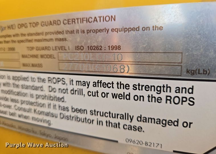 image for item EO0806 2016 Komatsu PC210LCI excavator