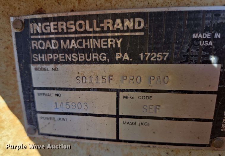 image for item EO0807 1996 Ingersoll Rand SD115F Pro-Pac single drum vibratory roller