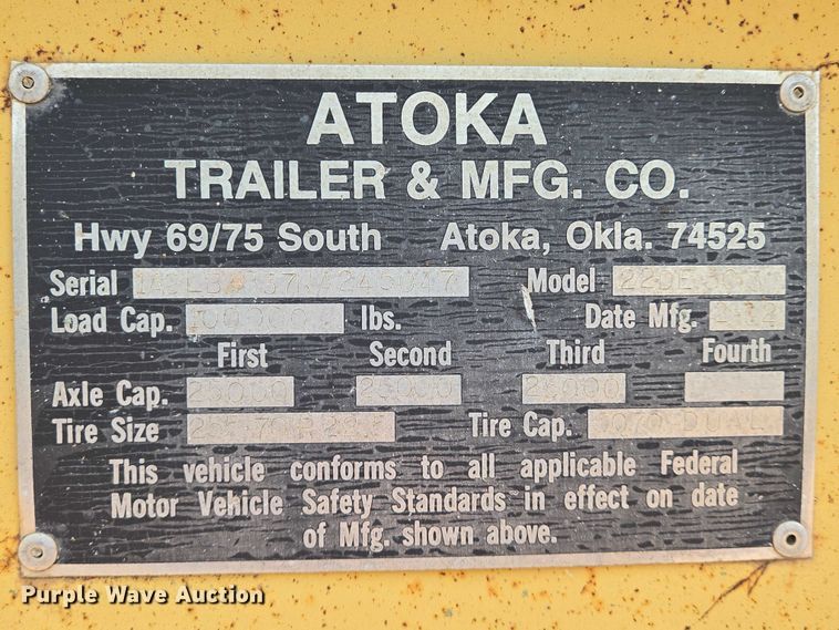 image for item EO0819 1992 Atoka 22DE503 equipment trailer