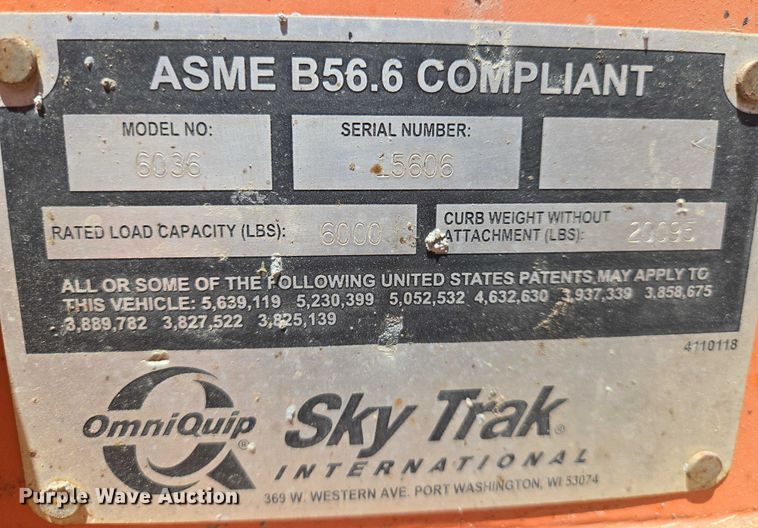 image for item EO0829 2001 Sky Trak 6036 telehandler