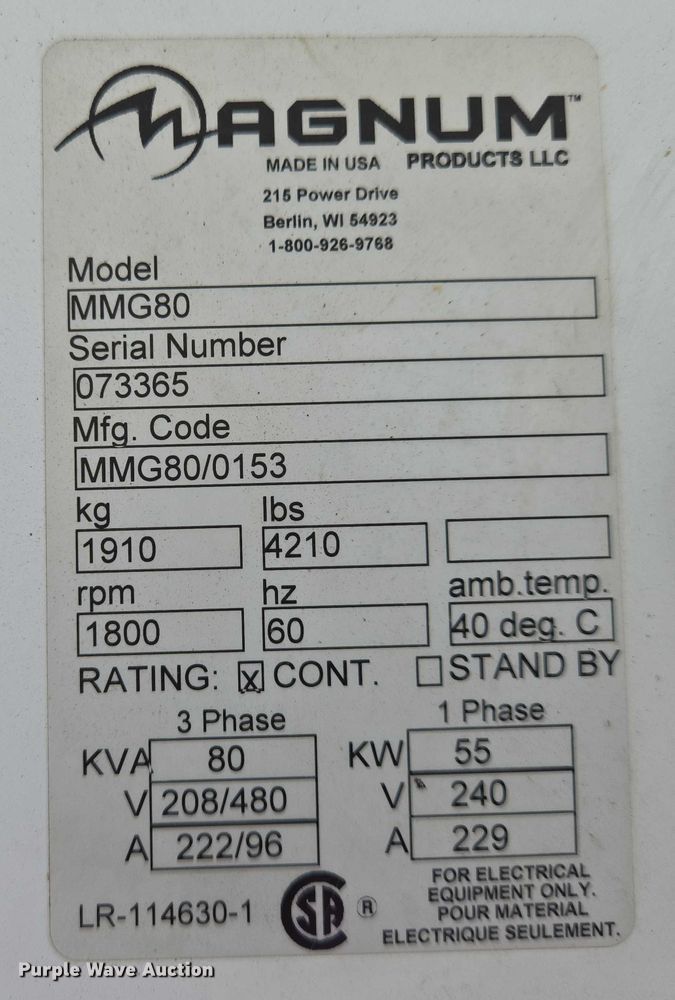image for item EO0835 2007 Magnum MMG80 generator