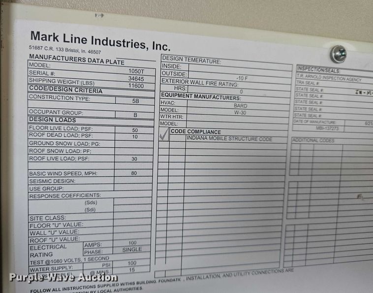 image for item EO0852 2006 Mark Line 1050T office trailer