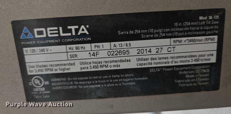 image for item EO0863 2014 Delta 36-725 table saw