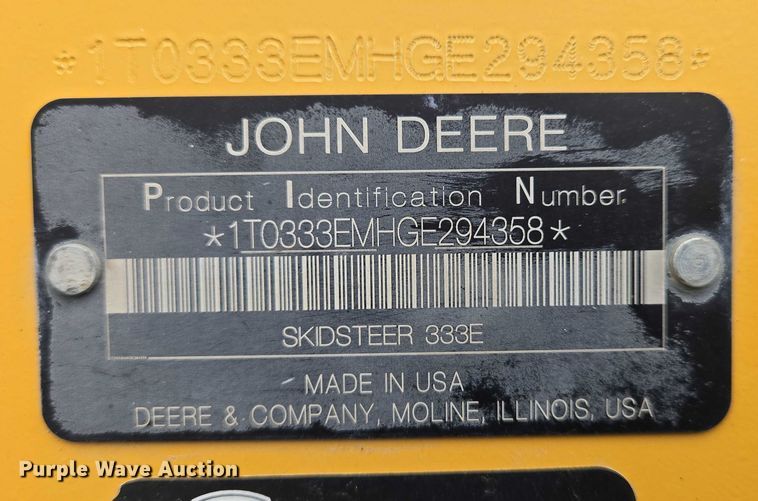 image for item EO0908 2016 John Deere 333E tracked skid steer loader